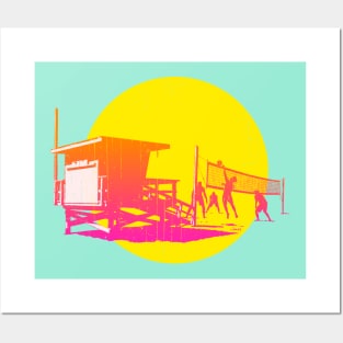 California Beach Volleyball Sunset Posters and Art